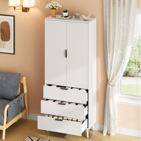Armadio da cucina 75x35x180 cm in MDF bianco, 2 ante, 3 cassetti - MEUBLIV (1/5)
