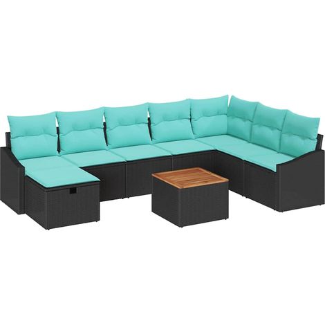 Conjunto de sofás de jardín 9 pcs Negro ratán sintético vidaXL (1/5)