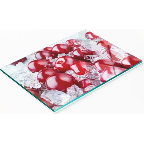 Piatto decorativo multifunzionale in vetro per cucina, con decorazioni a tema ciliegia e gelato, 80x52 cm. (1/5)
