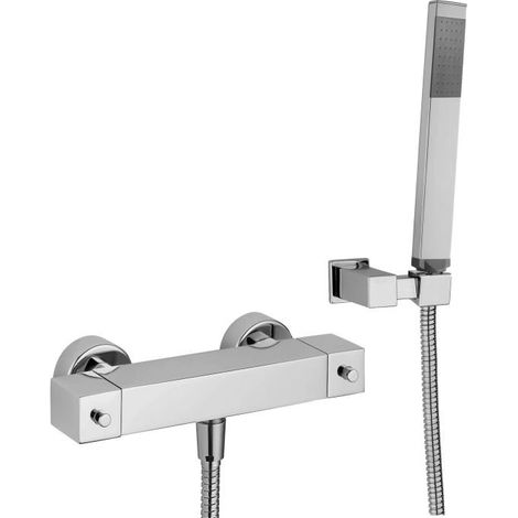 Miscelatore esterno termostatico per doccia con doccino Steel looking Paffoni serie Level LEQ268DST  Ottone - Steel looking