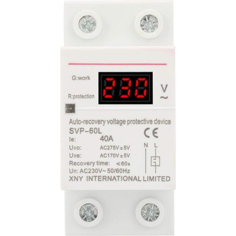 Stabilisateur de Tension 230V 40A Dispositif de Protection Contre Les Surtensions et Les sous-tensions à Récupération Automatique Réglable Dispositif de Protection de Montage sur Rail DIN (1/5)