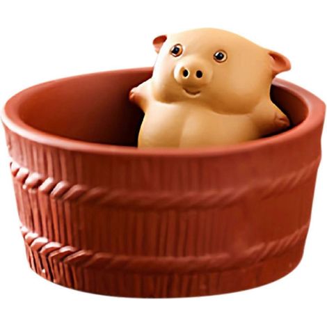 Cochon en argile couché à plat, peut cracher, peut être surélevé, cochon pour le bain, animal de compagnie pour le thé, fait main, pour jouer, table à thé, petits ornements (1/5)