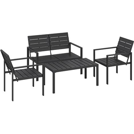 4-Sitzer Garten-Lounge-Set schwarz aus Metall und HDPE mit Sofa, 2 Sesseln und Tisch (1/4)