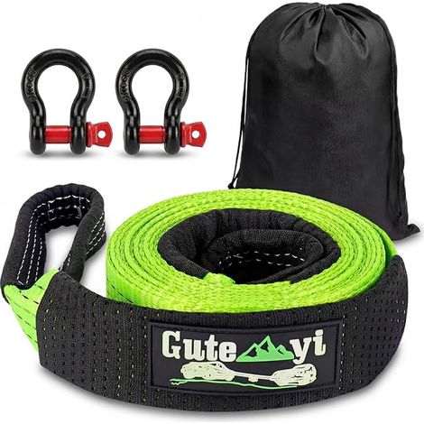 Car Tow Strap 5M Towing Rope with 2 Hooks, Storage Bag for Auto, SUV, Vehicle(Green) (1/5)