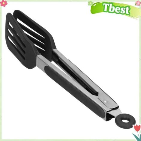 Tbest Pinces à steak Pince à steak pliable en acier inoxydable pour barbecue en acier inoxydable droguerie linge 9 12 pouces noir (1/4)