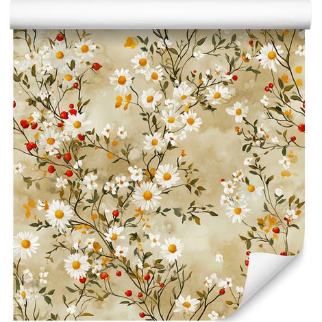 Papel pintado Margaritas Beige y Dorado para Salón y Dormitorio 50x1000 cm (1/5)