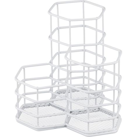 Organizer per pennelli da trucco 12,5 x 12 x 12,5 cm design moderno compatto bagno in metallo nero 130012878