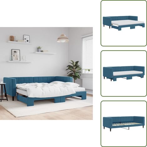 vidaXL Tagesbett Ausziehbar mit Matratzen Blau 90x200 cm Samt (1/5)