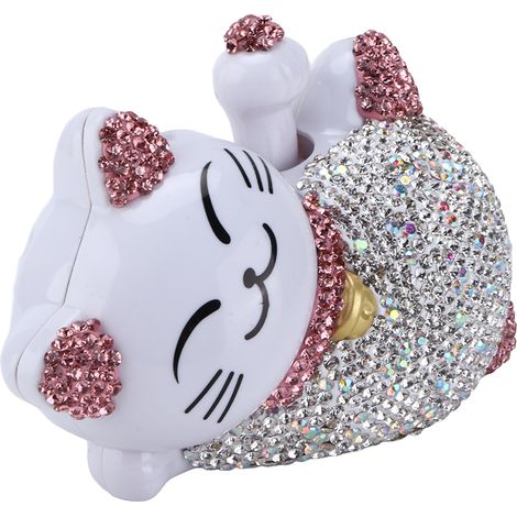 Chaton Porte-Bonheur Déco Intérieure Voiture Strass Rose Figurine Tableau de Bord Console Centrale Accessoire Auto (1/5)