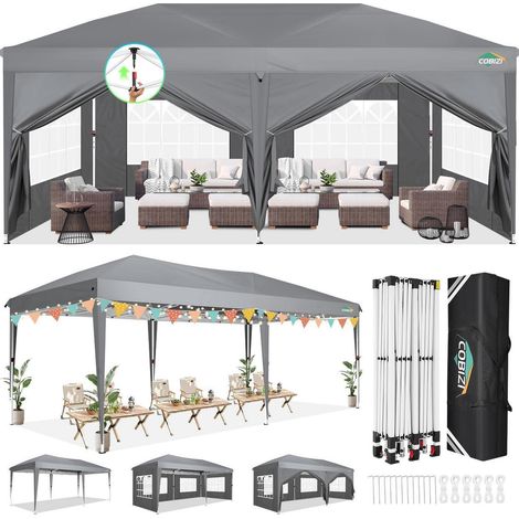 Faltpavillon 3x6m Grau mit 6 Seitenteilen, Wasserdicht, UV-Schutz, Höhenverstellbar (1/5)