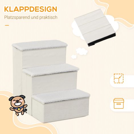 Escalier pour animal PawHut, 3 niveaux, 48 cm de haut, repliable, pour petits chiens et chats âgés, rampe canine d'accès au lit, canapé, fauteuil et voiture, blanc