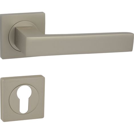 DOMINO Poignée de porte QUBIK-QR M91 PZ Poignée avec plaque PZ pour cylindre profilé Nickel satiné
