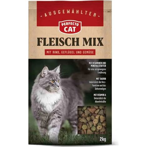 Cibo per gatti adulti, cibo secco, Perfecto Cat Classic Mix Carne 2kg, alimentazione gatti