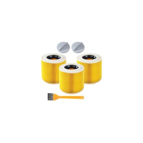 3 cartuchos de filtro para aspiradora Kärcher compatibles con Kärcher Wd3 con cepillo para [WD3, WD2, WD1, MV3, MV2, A, K, KNT, SE, VC]. Sustituye a 6.414-552.0, 6.414-772.
