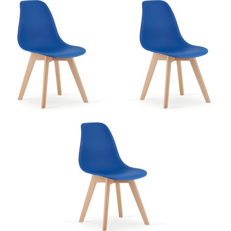 Set di 3 Sedie Design Kito Blu con Gambe in Legno di Faggio (1/5)