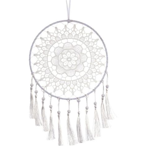 Atrapasueños grande de macramé bohemio - Para colgar en la pared - Pluma blanca tejida - Atrapasueños hecho a mano - Para bodas, dormitorios y habitaciones infantiles (1/4)