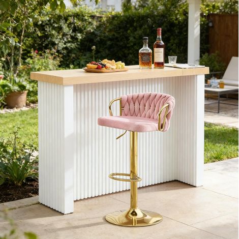 Barhocker höhenverstellbar mit Armlehnen Samt Rosa OKMYHOME (1/5)