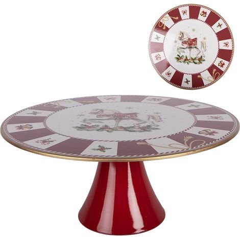 Présentoir à Gâteau sur Pied Plat de Service à Tarte en Plastique Rouge 33 x 14 cm - PANGIVO (1/2)