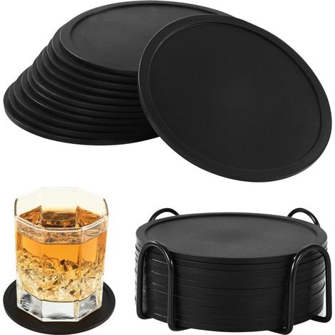 Set di 12 sottobicchieri rotondi antiscivolo in silicone con vassoio, adatti a tutti i tipi di tazze, ideali per bar, caffetterie, case e altri luoghi. (1/4)