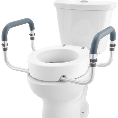 Mophorn Toilettensitzerhöhung, 8,9 cm Höhe, 136 kg Tragkraft, Aluminium-Handläufe mit EVA-Polsterung, für Senioren, Behinderte, Schwangere, medizinische Zwecke, Standard-Rundtoilette, weiß