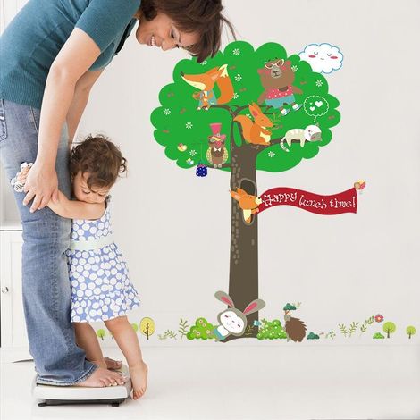 Stickers muraux animaux de dessin animé et arbre, décoration pour chambre d'enfant, papier peint autocollant (1/5)