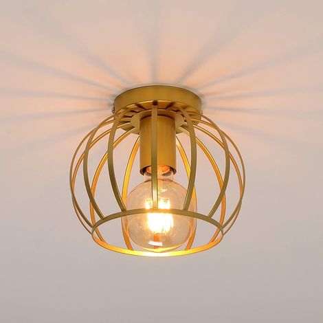 Lampada del soffitto vintage, lampada a soffitto sospesa in metallo E27, illuminazione a soffitto industriale oro chiaro per corridoio, camera da letto, cucina, barra caffettiera (lampadina non inclus (1/5)
