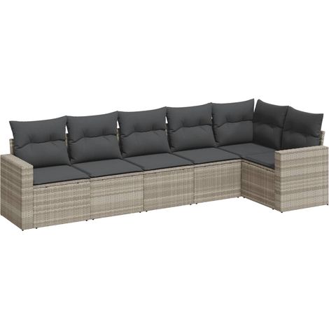 vidaXL Set de sofás de jardín 6 pzas y cojines ratán sintético gris (1/2)