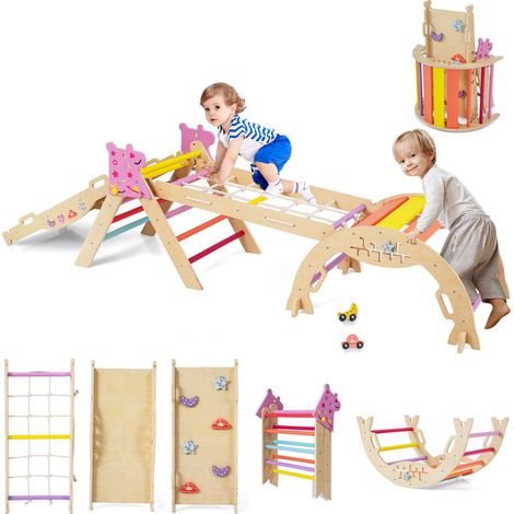 COSTWAY 8-in-1 Triangle Set Toddlers Foldable Climbing Toys Colorful