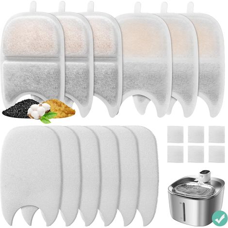 Juego de 6 filtros de recambio y esponjas para fuente de agua blanca de 4 l, filtro de fuente de agua para gatos, triple filtración, filtro de fuente para mascotas, filtro de recambio para fuente para (1/5)