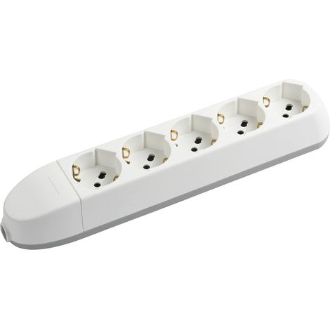 Multiprise sans câble 5 Prises, 5 Prises polyvalentes (Schuko 10/16 A et bipas), Compatible avec Toutes Les Prises (Standard Allemand/Italien), Peu encombrant, Robuste, Blanc (1/5)
