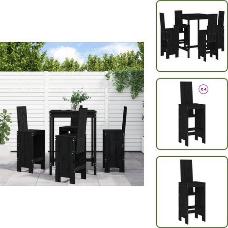 Sgabello da bar in legno - vidaXL Set Bar da Giardino 5 pz Nero in Legno Massello di Pino - Mobili da giardino in legno