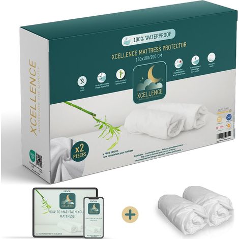 Lot de 2 Protege Matelas 160x200 cm - Alese Impermeable Silencieux - Respirante - 100% Bambou - Hauteur 35-30cm - Naturellement Anti Acarien et Anti Bacterien - Forme Drap Housse (1/5)