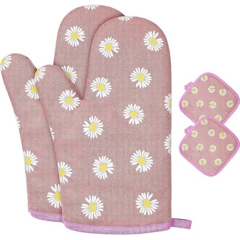 Gants de cuisine et maniques, gants de barbecue, 1 paire de gants de cuisine et 2 maniques, pour la cuisson, la pâtisserie, le micro-ondes et les pizzas (1/5)