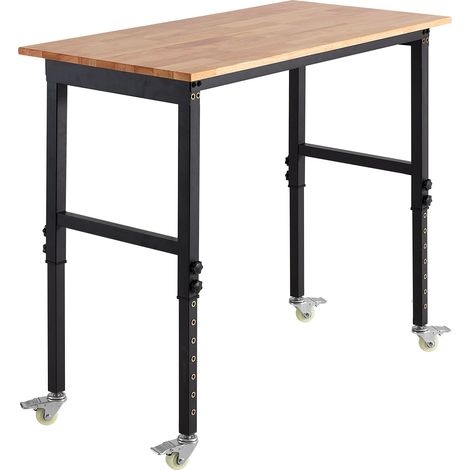 Mophorn Établi mobile pour atelier 122x60 cm, hauteur ajustable de 725 à 1075 mm, table de travail polyvalente pour garage, capacité de 680 kg, plateau en bois de chêne massif de 20 mm d'épaisseur (1/5)
