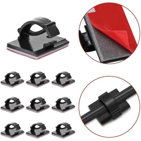 Clips adhesivos ajustables para cables de fibra óptica, sujetacables y alambres para el hogar y la oficina (paquete de 30) negros (1/5)