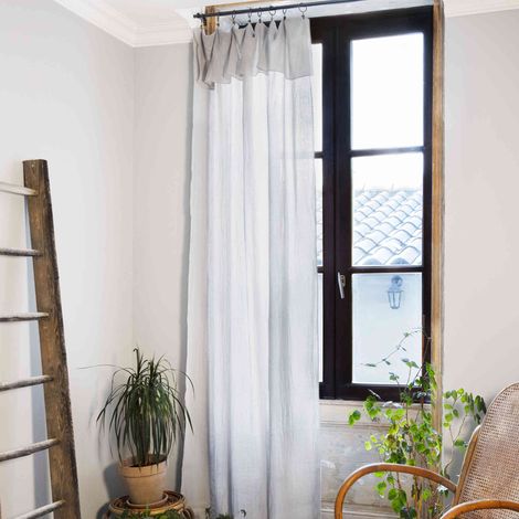 Rideau gaze de coton ajustable 140x300 cm gris (1/5)