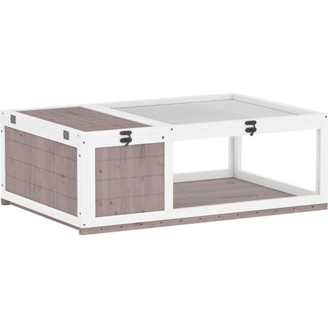 Maison enclos cabane abri pour petites tortues avec double zone 91 x 60,5 x 32 cm pin naturel marron clair (1/5)