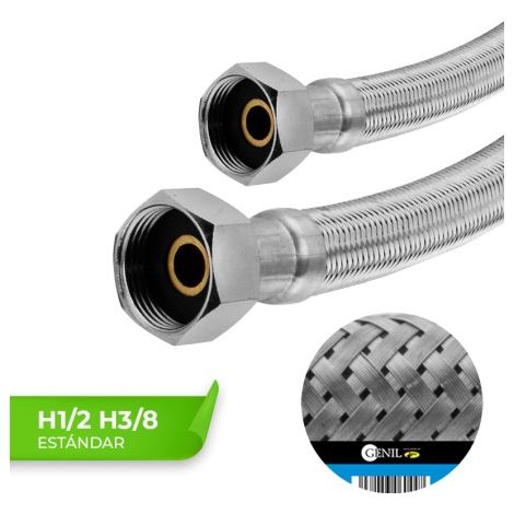 Tuyau standard - 40 cm - Acier inoxydable, EPDM, H1/2 H3/8 - Lot de 10 unités. (1/4)