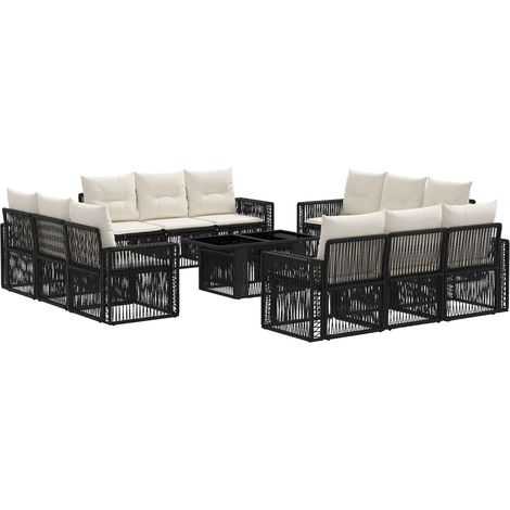 Conjunto de sofás de jardín 13 uds. Negro y Blanco Crema vidaXL (1/5)