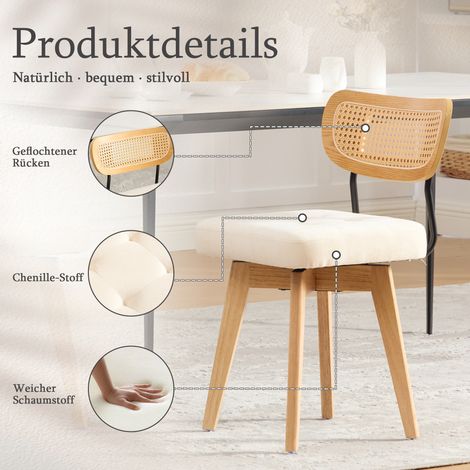 Set di 2 sedie girevoli a 360°, sedie da cucina in stile moderno di metà secolo, con schienale intrecciato e seduta imbottita, sedie girevoli a 360°, adatte per sala da pranzo e camera da letto (beige (1/5)
