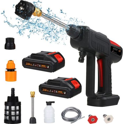 Jeffergarden Nettoyeur Haute Pression à Batterie,Buse Multifonctionnelle 6 en 1,Laveur à Pression Mobile pour Voiture et Extérieur,Nettoyage Mobile,Pistolet Haute Pression,Pressure Washer(2X Batteries