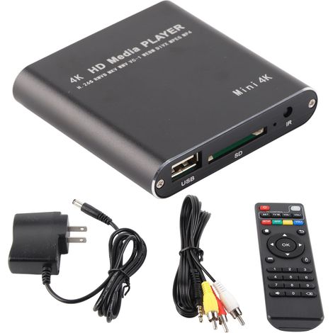 Lecteur multimédia HD 4K Ultra Haute Résolution Mini, prise USB, interface HDMI, support carte de stockage, 100-240V, fiche américaine (1/5)