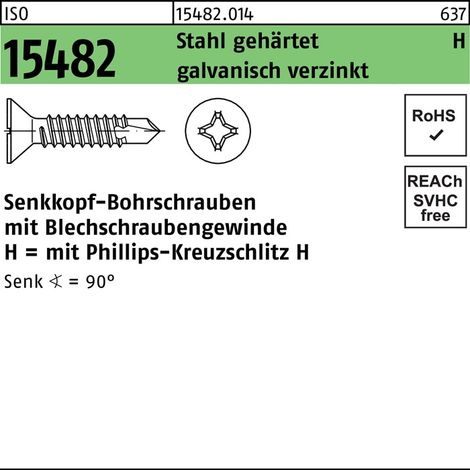 Vis autoforeuse ISO 15482 PH ST 6,3x70-H acier trempé galv. 250p.
