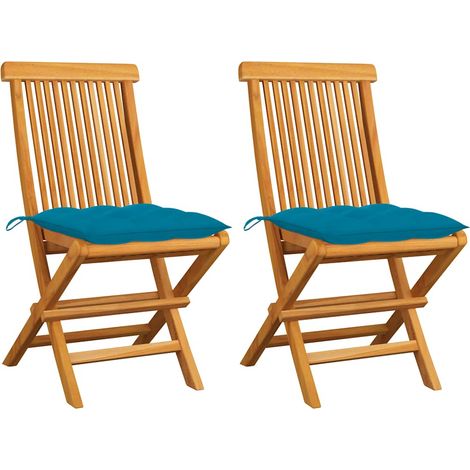 vidaXL Sillas plegables con cojines azul claro, 2 unidades, madera maciza de teca. (1/5)