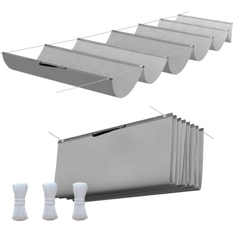 Voile d'ombrage rétractable - 0,6 x 3,5 m - Pergola réglable - Avec toile imperméable et résistante aux UV - Avec cordes de fixation - Gris clair (1/5)