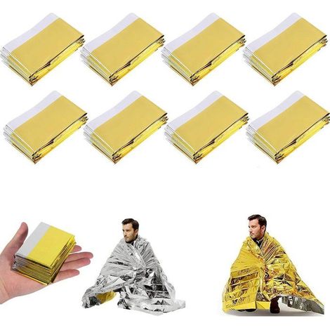 Lot de 8 couvertures de survie, 210 cm x 160 cm, couverture de survie, or et argent, couverture de premiers secours, couverture de (1/5)