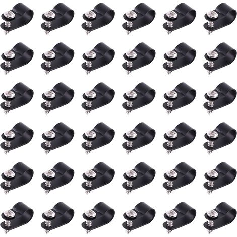 Lot de 60 clips de serrage en nylon et plastique de type R noir de 1,9 cm, clips de fixation pour cordon de montage avec 60 vis pour la gestion des fils (1,9 cm, noir) (1/5)