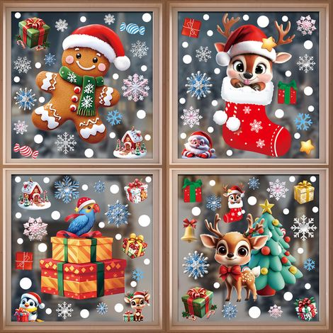 Nouveaux autocollants de Noël, flocons de neige 3D, bonhommes de neige, stickers pour fenêtres, sapins du Père Noël, cadeaux, autocollants statiques en PVC pour vitres