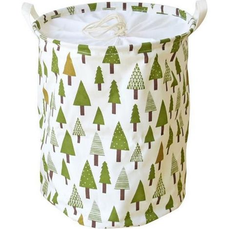 Panier de rangement en coton pour chambre d'enfant, grand panier à linge pliable avec fermeture à cordon, 43 x 37,5 cm (arbre vert)