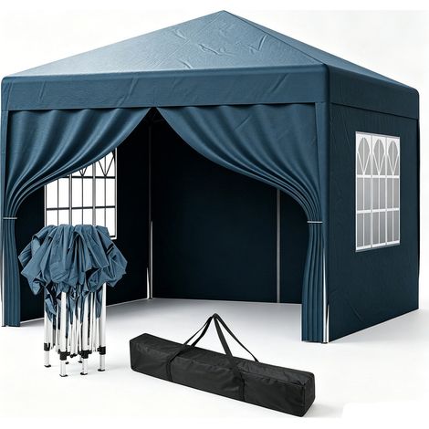 LOEFME - Tonnelle de jardin pliante 3x3m – 4 parois latérales amovibles - Anti-UV 50+ – 3 Hauteur réglable jusqu'à 258cm - Toile Oxford 210D enduite argentée (1/5)